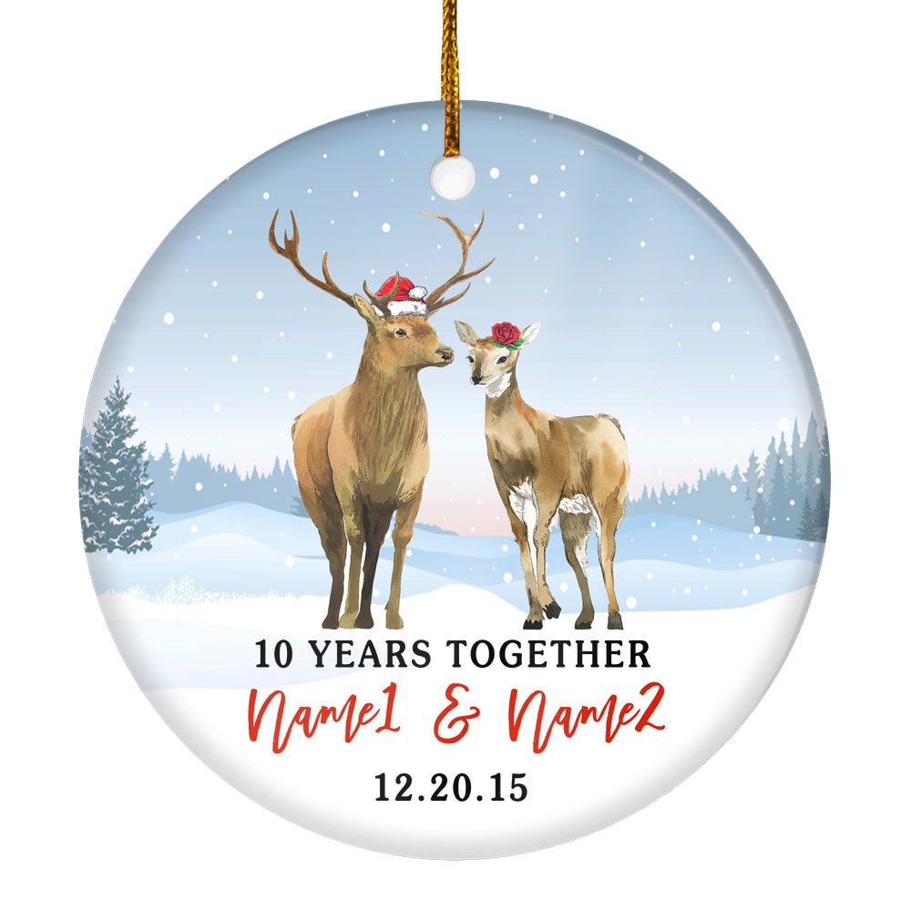 Personalized Deer Wedding Anniversary for Her Him Christmas Ornament for Married Couple with Names Date 1st 2nd 5th 10th 20th Customized Christmas Tree Ornament | siriusteestore