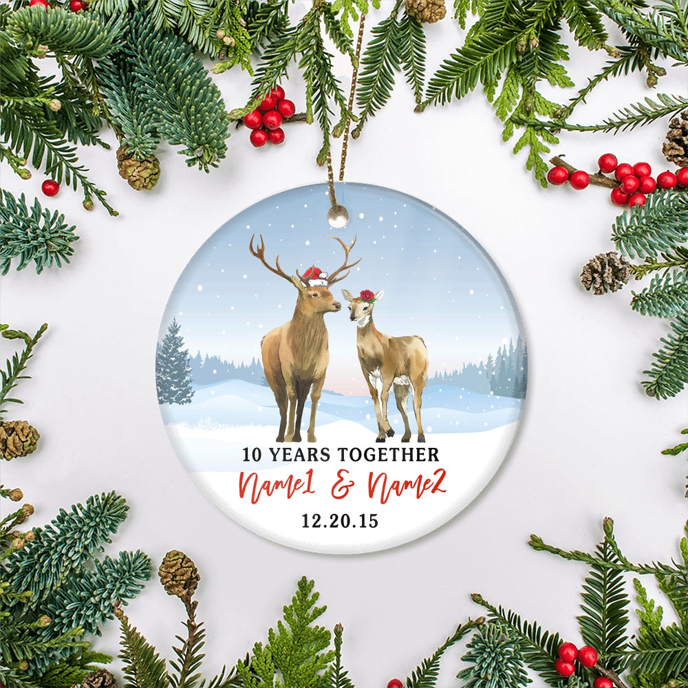 Personalized Deer Wedding Anniversary for Her Him Christmas Ornament for Married Couple with Names Date 1st 2nd 5th 10th 20th Customized Christmas Tree Ornament | siriusteestore
