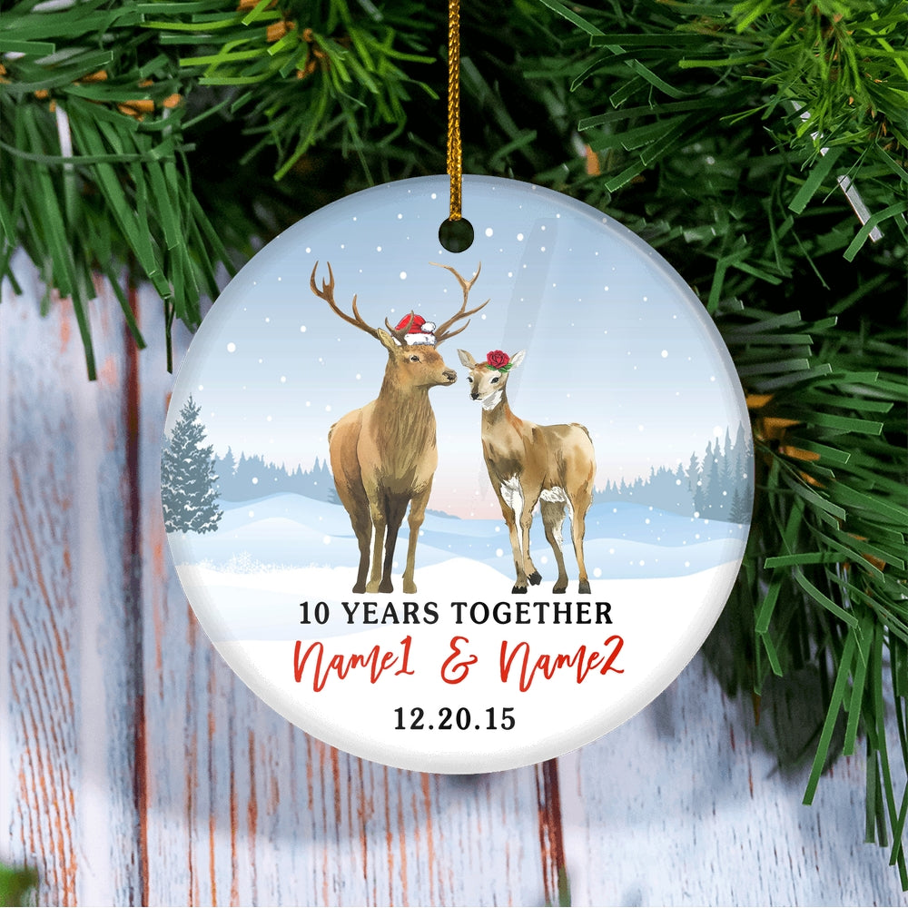 Personalized Deer Wedding Anniversary for Her Him Christmas Ornament for Married Couple with Names Date 1st 2nd 5th 10th 20th Customized Christmas Tree Ornament | siriusteestore