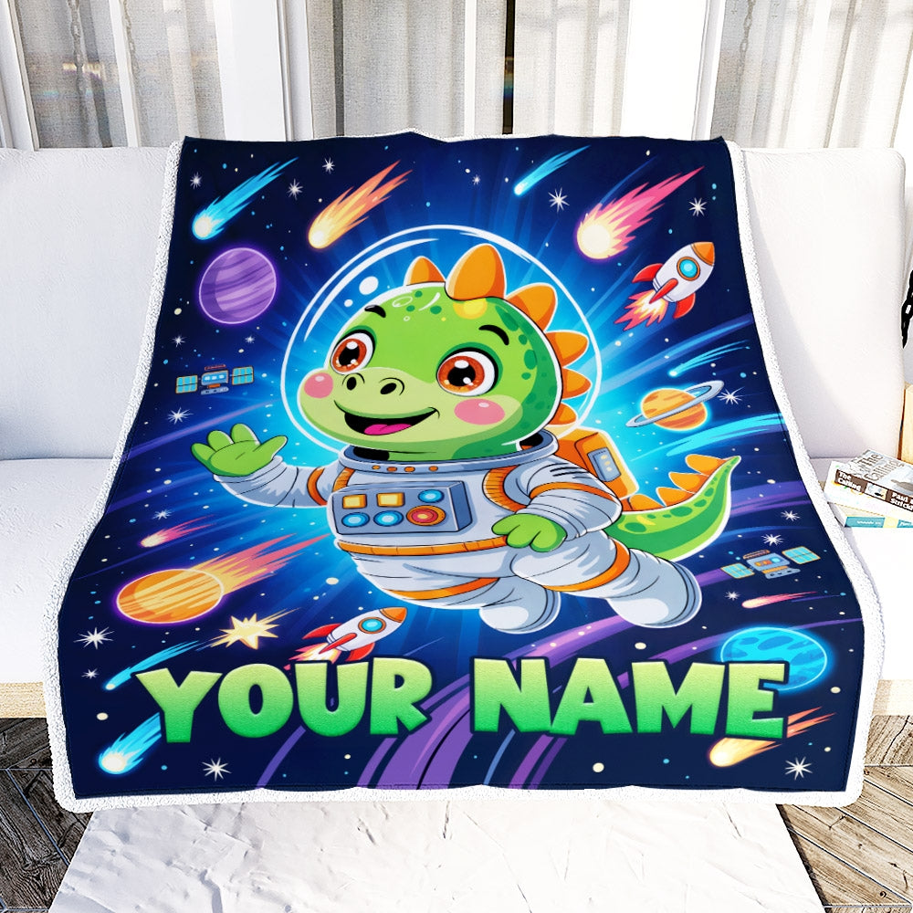 Personalized Dinosaur Baby Blanket For Boys Custom With Name Astronaut Blankets For Kids Custom Toddler Gifts For Birthday Customized Fleece Throw Blanket | siriusteestore