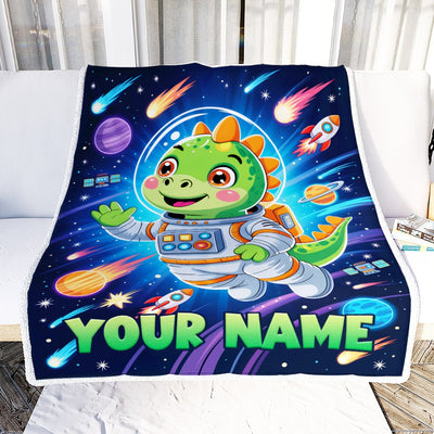Personalized Dinosaur Baby Blanket For Boys Custom With Name Astronaut Blankets For Kids Custom Toddler Gifts For Birthday Customized Fleece Throw Blanket | siriusteestore