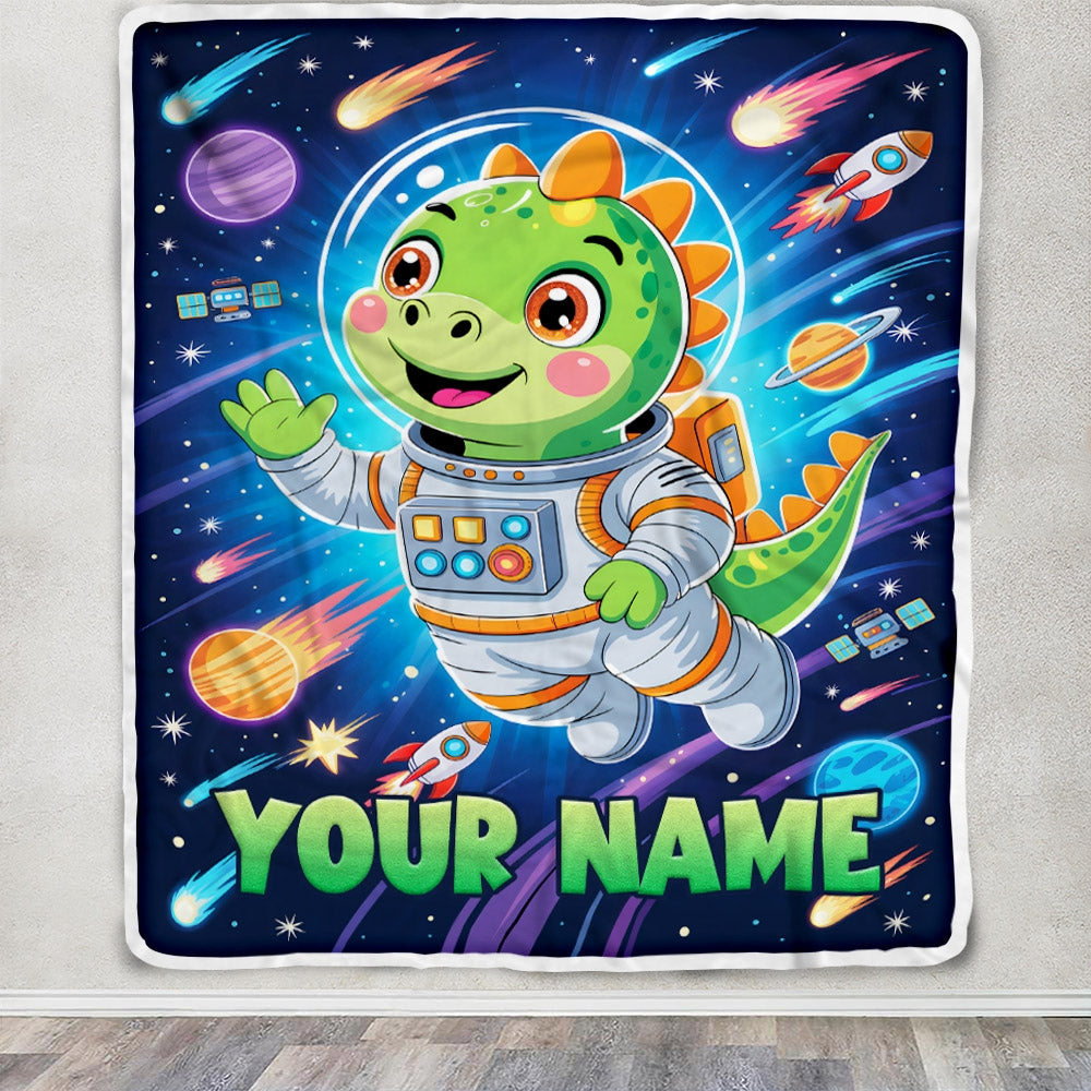 Personalized Dinosaur Baby Blanket For Boys Custom With Name Astronaut Blankets For Kids Custom Toddler Gifts For Birthday Customized Fleece Throw Blanket | siriusteestore
