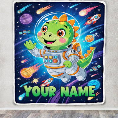 Personalized Dinosaur Baby Blanket For Boys Custom With Name Astronaut Blankets For Kids Custom Toddler Gifts For Birthday Customized Fleece Throw Blanket | siriusteestore