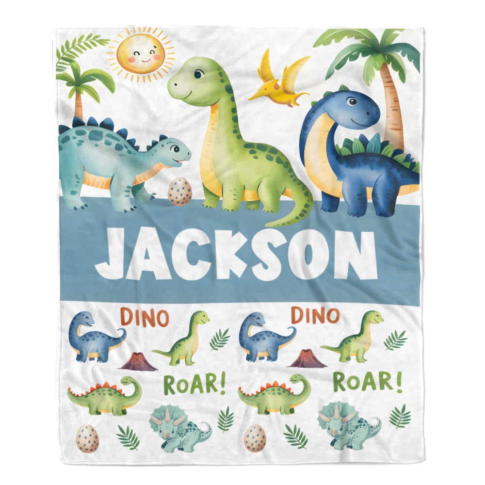 Personalized Dinosaur Baby Boy Blanket For Boys Custom Name Jungle Theme Newborn Gift Bedding Birthday Christmas Boys Nursery Room Decor Custom Fleece Blanket | siriusteestore
