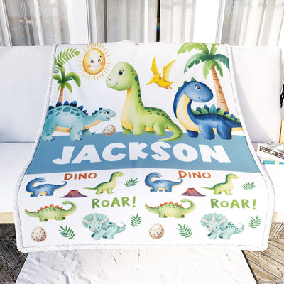 Personalized Dinosaur Baby Boy Blanket For Boys Custom Name Jungle Theme Newborn Gift Bedding Birthday Christmas Boys Nursery Room Decor Custom Fleece Blanket | siriusteestore
