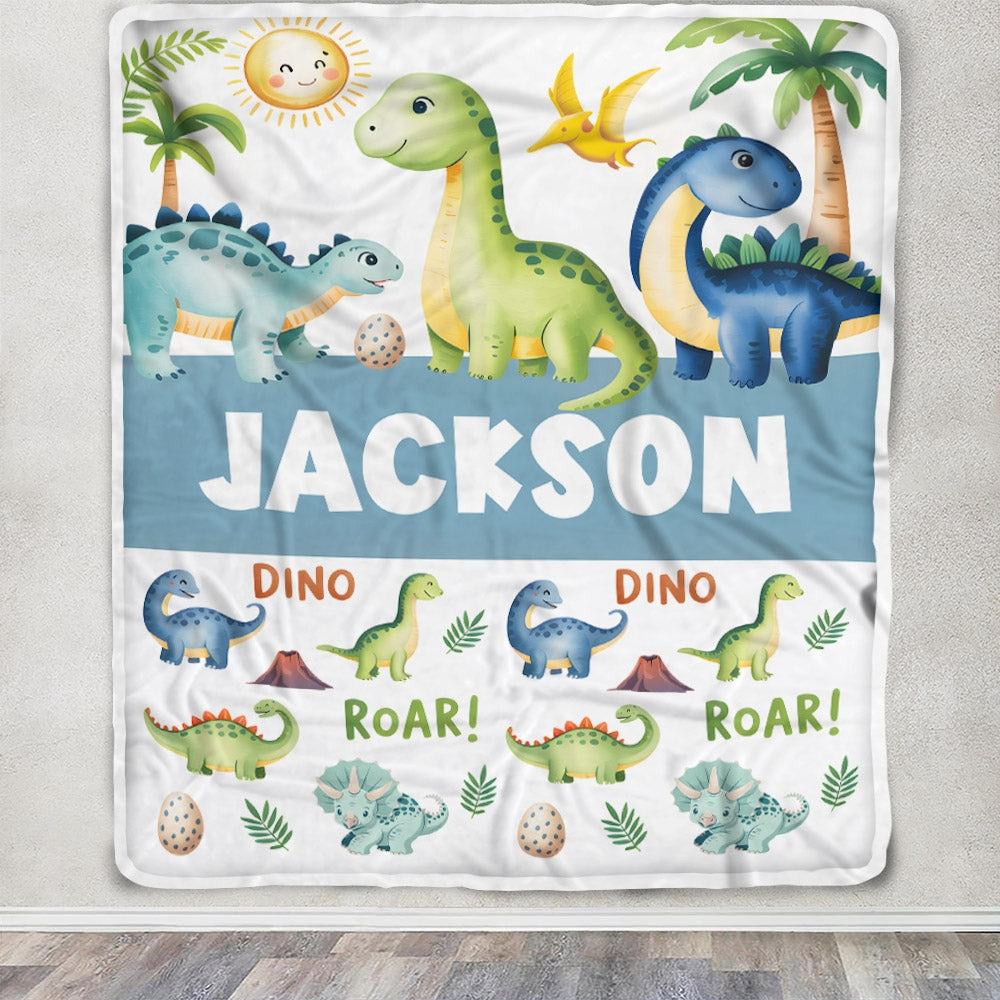 Personalized Dinosaur Baby Boy Blanket For Boys Custom Name Jungle Theme Newborn Gift Bedding Birthday Christmas Boys Nursery Room Decor Custom Fleece Blanket | siriusteestore