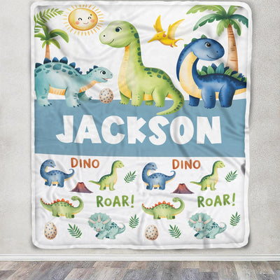 Personalized Dinosaur Baby Boy Blanket For Boys Custom Name Jungle Theme Newborn Gift Bedding Birthday Christmas Boys Nursery Room Decor Custom Fleece Blanket | siriusteestore