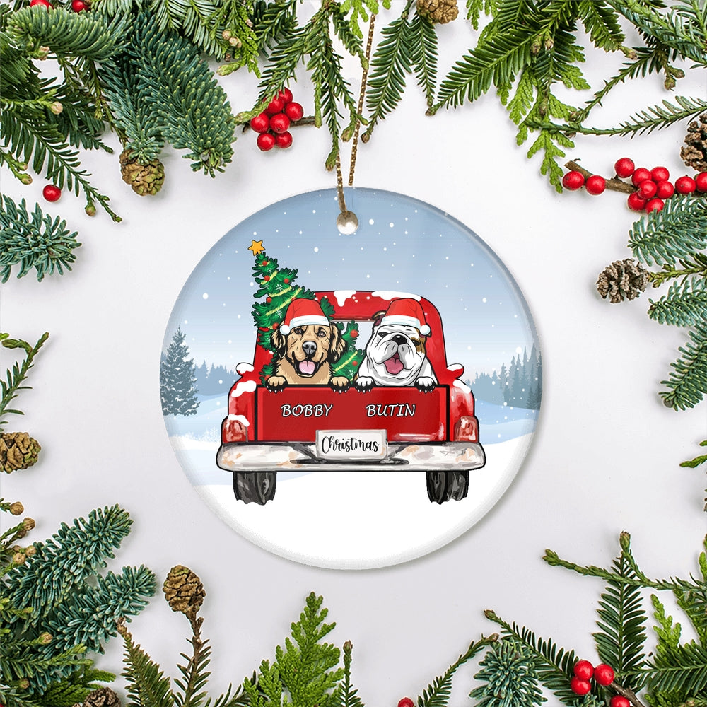 Personalized Dog Ornament Christmas Red Car Pet Custom Gift for Dog Lovers Customized Christmas Tree Ornament | siriusteestore