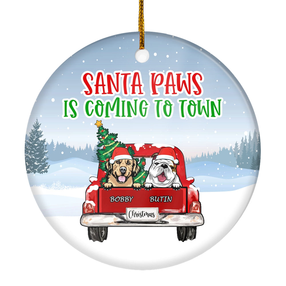 Personalized Dog Ornament Christmas Red Car Santa Is Coming To Town Pet Custom Gift for Dog Lovers Customized Christmas Tree Ornament | siriusteestore