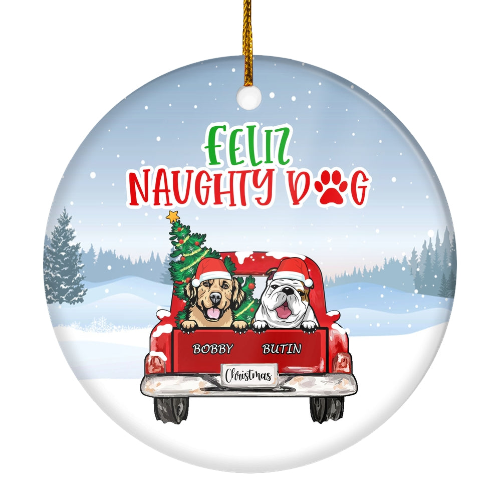 Personalized Dog Ornament Christmas Red Feliz Naughty Dog Pet Custom Gift for Dog Lovers Customized Christmas Tree Ornament | siriusteestore