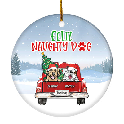 Personalized Dog Ornament Christmas Red Feliz Naughty Dog Pet Custom Gift for Dog Lovers Customized Christmas Tree Ornament | siriusteestore