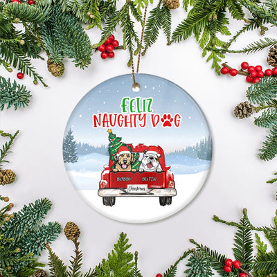 Personalized Dog Ornament Christmas Red Feliz Naughty Dog Pet Custom Gift for Dog Lovers Customized Christmas Tree Ornament | siriusteestore