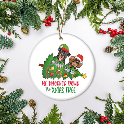 Personalized Dog Xmas Ornaments We Knocked Down The Xmas Tree Funny Christmas Gift Dad Mom Lover Customized Christmas Tree Ornament | siriusteestore