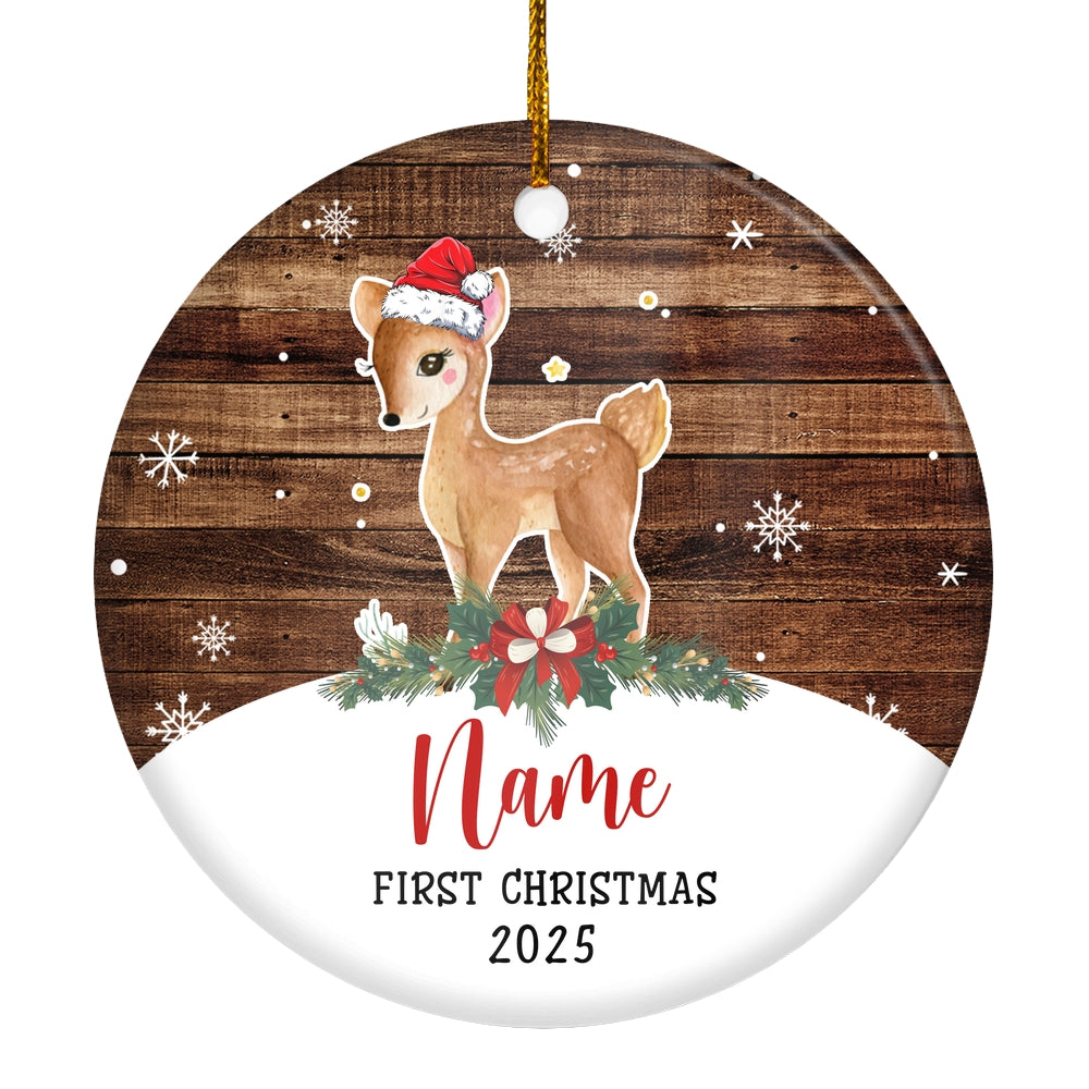 Personalized First Christmas Baby Ornament Custom Baby's Name Cute Deer First Christmas Baby (01) Customized Christmas Tree Ornament | siriusteestore