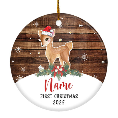 Personalized First Christmas Baby Ornament Custom Baby's Name Cute Deer First Christmas Baby (01) Customized Christmas Tree Ornament | siriusteestore