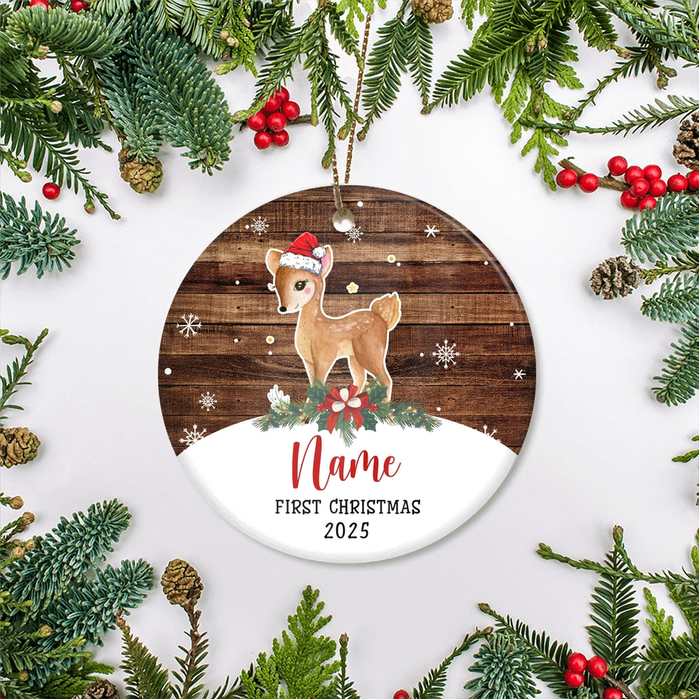Personalized First Christmas Baby Ornament Custom Baby's Name Cute Deer First Christmas Baby (01) Customized Christmas Tree Ornament | siriusteestore