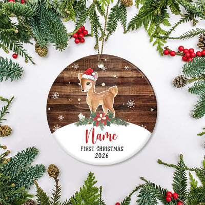 Personalized First Christmas Baby Ornament Custom Baby's Name Cute Deer First Christmas Baby (01) Customized Ornament | siriusteestore