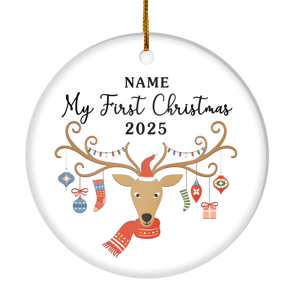 Personalized First Christmas Baby Ornament Custom Baby's Name Cute Deer First Christmas Baby (02) Customized Christmas Tree Ornament | siriusteestore