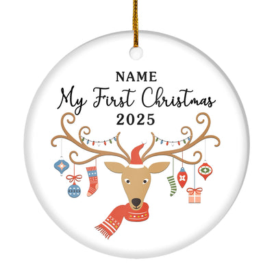 Personalized First Christmas Baby Ornament Custom Baby's Name Cute Deer First Christmas Baby (02) Customized Christmas Tree Ornament | siriusteestore