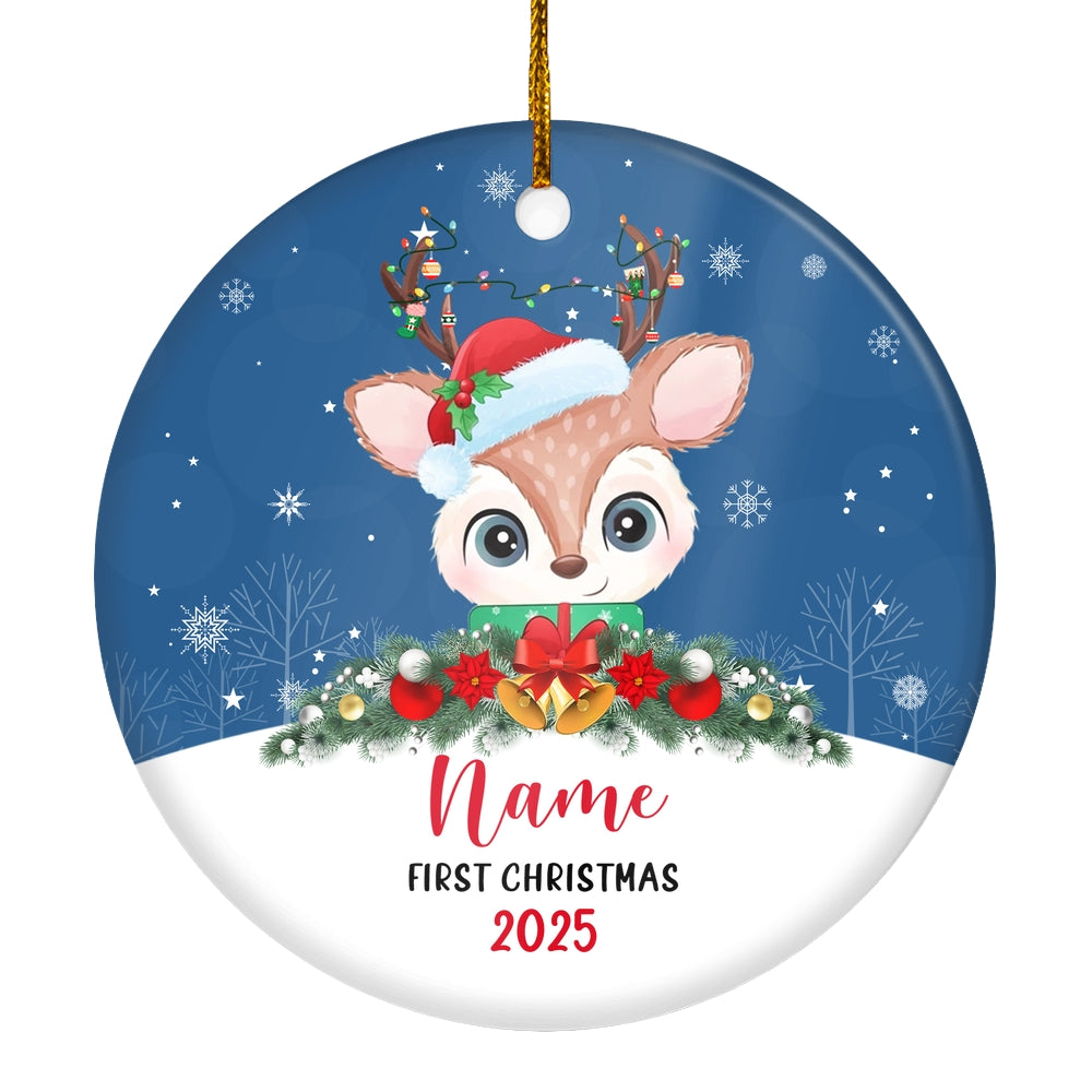 Personalized First Christmas Baby Ornament Custom Baby's Name Cute Deer First Christmas Baby (03) Customized Christmas Tree Ornament | siriusteestore