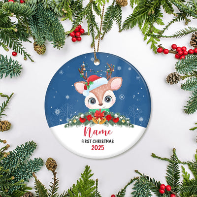 Personalized First Christmas Baby Ornament Custom Baby's Name Cute Deer First Christmas Baby (03) Customized Christmas Tree Ornament | siriusteestore