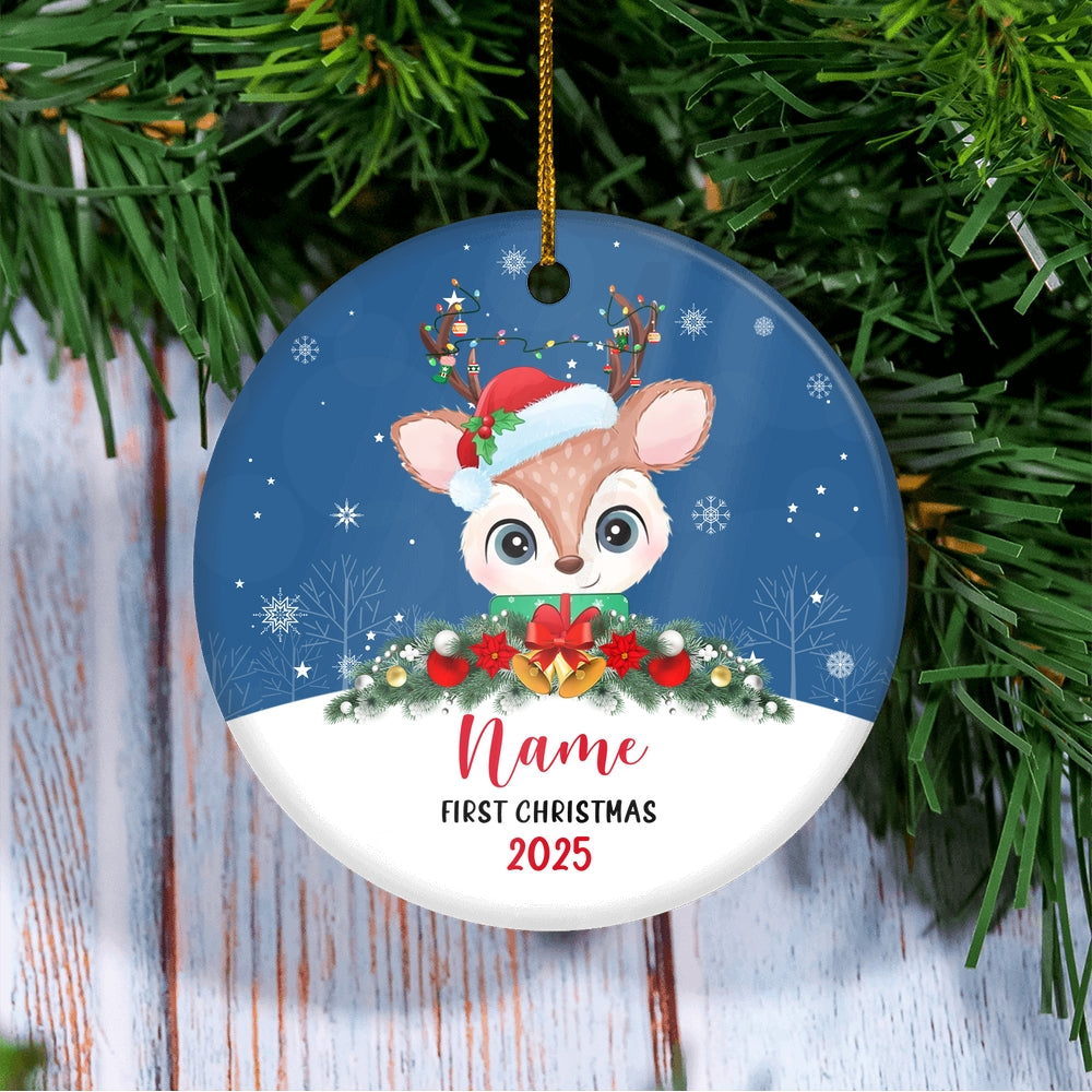 Personalized First Christmas Baby Ornament Custom Baby's Name Cute Deer First Christmas Baby (03) Customized Christmas Tree Ornament | siriusteestore