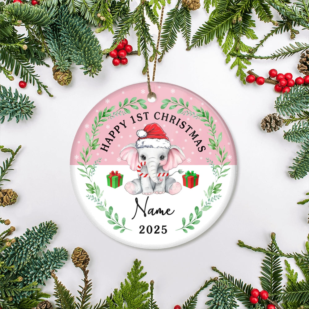 Personalized First Christmas Baby Ornament Custom Baby's Name Cute Elephant First Christmas Baby (04) Customized Christmas Tree Ornament | siriusteestore