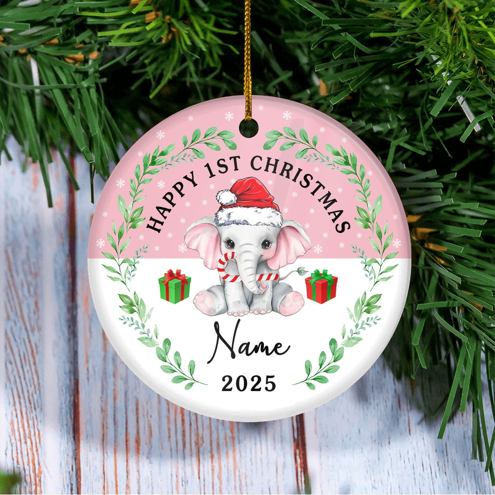 Personalized First Christmas Baby Ornament Custom Baby's Name Cute Elephant First Christmas Baby (04) Customized Christmas Tree Ornament | siriusteestore