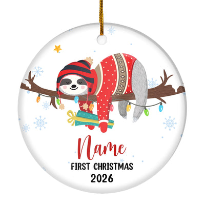 Personalized First Christmas Baby Ornament Custom Baby's Name Cute Sloth First Christmas Baby (06) Customized Ornament | siriusteestore