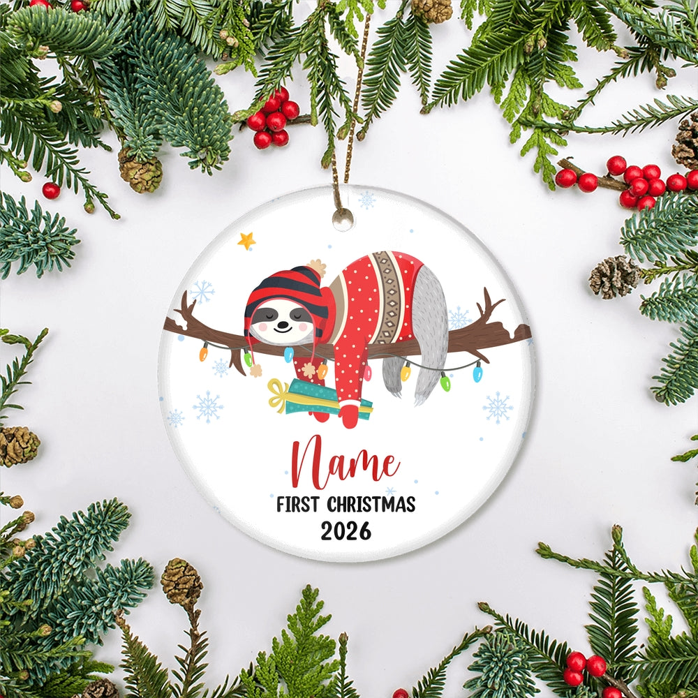 Personalized First Christmas Baby Ornament Custom Baby's Name Cute Sloth First Christmas Baby (06) Customized Ornament | siriusteestore