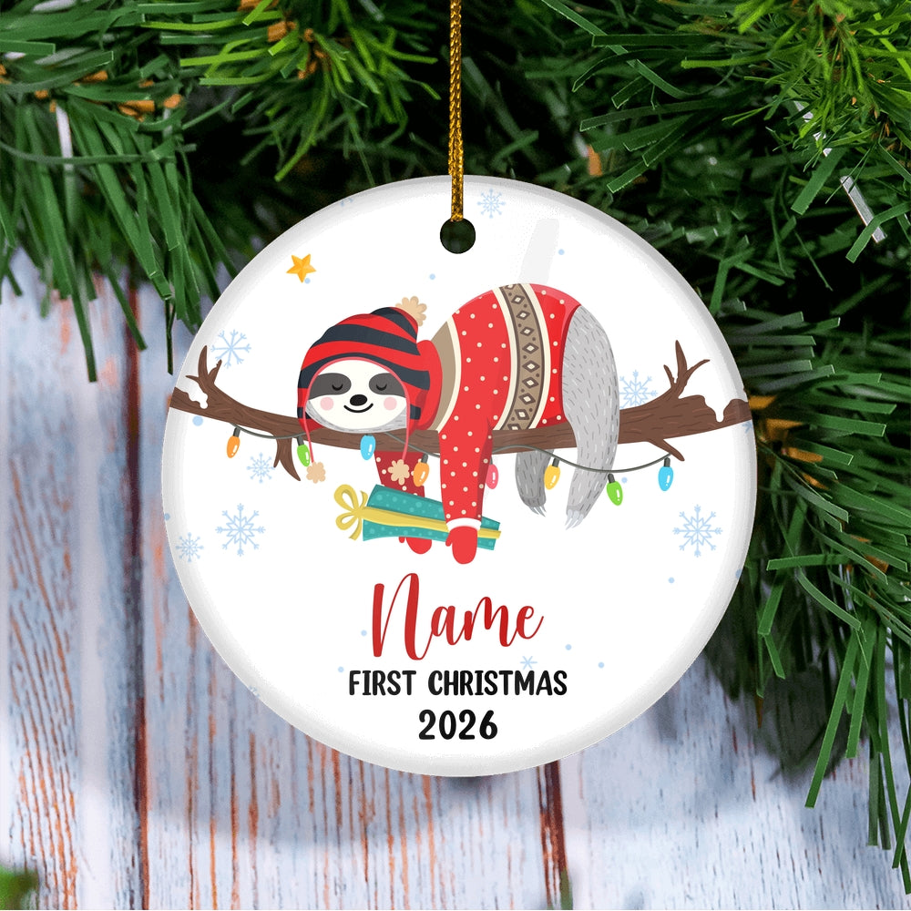 Personalized First Christmas Baby Ornament Custom Baby's Name Cute Sloth First Christmas Baby (06) Customized Ornament | siriusteestore