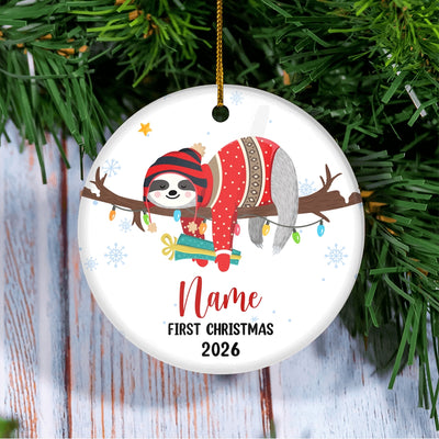 Personalized First Christmas Baby Ornament Custom Baby's Name Cute Sloth First Christmas Baby (06) Customized Ornament | siriusteestore