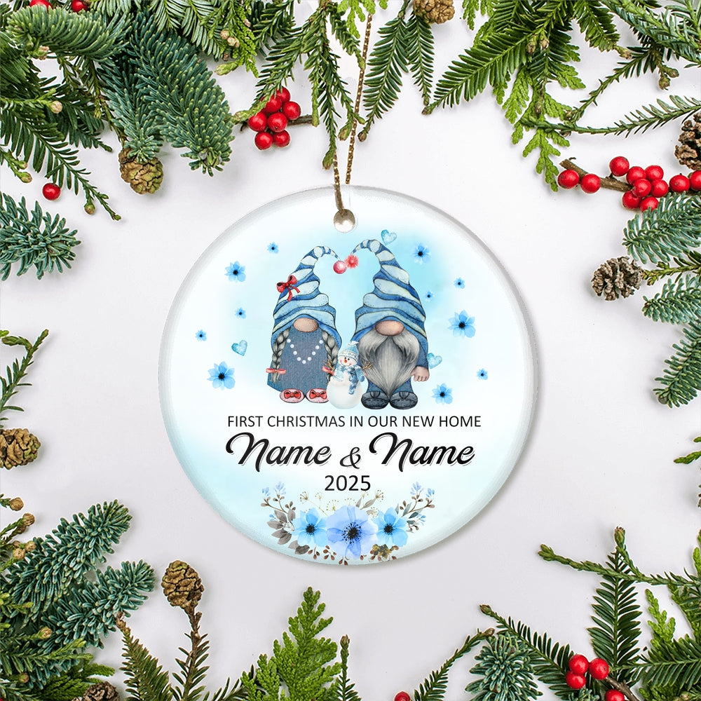 Personalized First Christmas In Our New Home Ornament 2024 Newlywed Couple Gnomes Hanukkah Customized Christmas Tree Ornament | siriusteestore