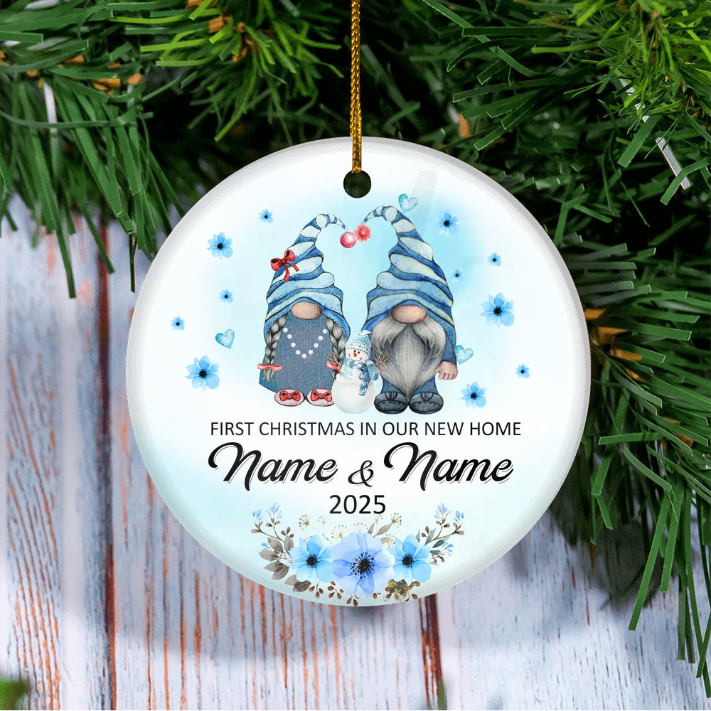 Personalized First Christmas In Our New Home Ornament 2024 Newlywed Couple Gnomes Hanukkah Customized Christmas Tree Ornament | siriusteestore