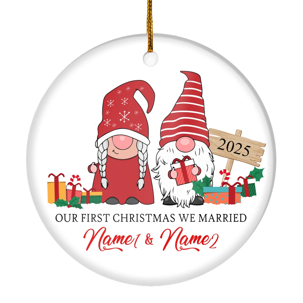 Personalized First Christmas We Married Ornament 2025 Funny Gifts Couple Gnome Christmas Family Holiday Customized Christmas Tree Ornament | siriusteestore