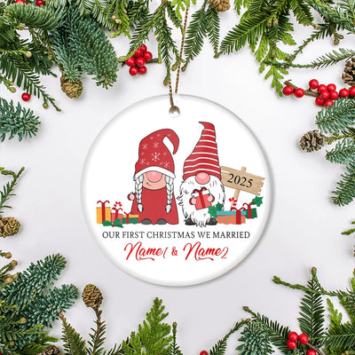 Personalized First Christmas We Married Ornament 2025 Funny Gifts Couple Gnome Christmas Family Holiday Customized Christmas Tree Ornament | siriusteestore