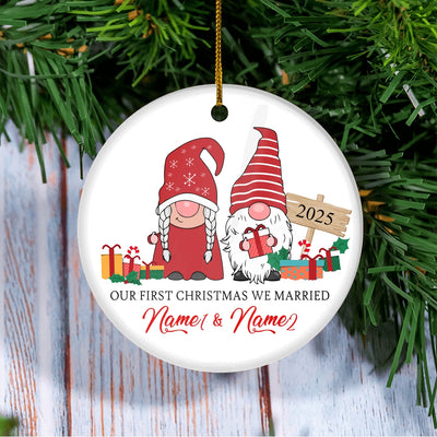 Personalized First Christmas We Married Ornament 2025 Funny Gifts Couple Gnome Christmas Family Holiday Customized Christmas Tree Ornament | siriusteestore
