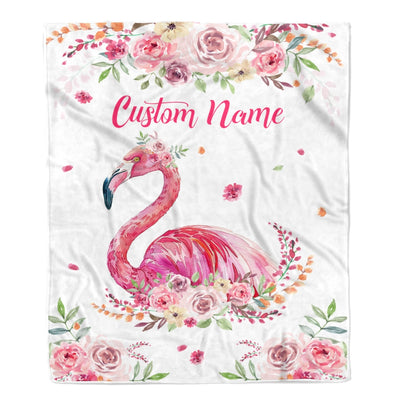 Personalized Flamingo Blanket Custom With Name Floral Flower Newborn Baby Girl Flamingo Daughter Granddaughter Niece Birthday Christmas Fleece Throw Blanket | siriusteestore