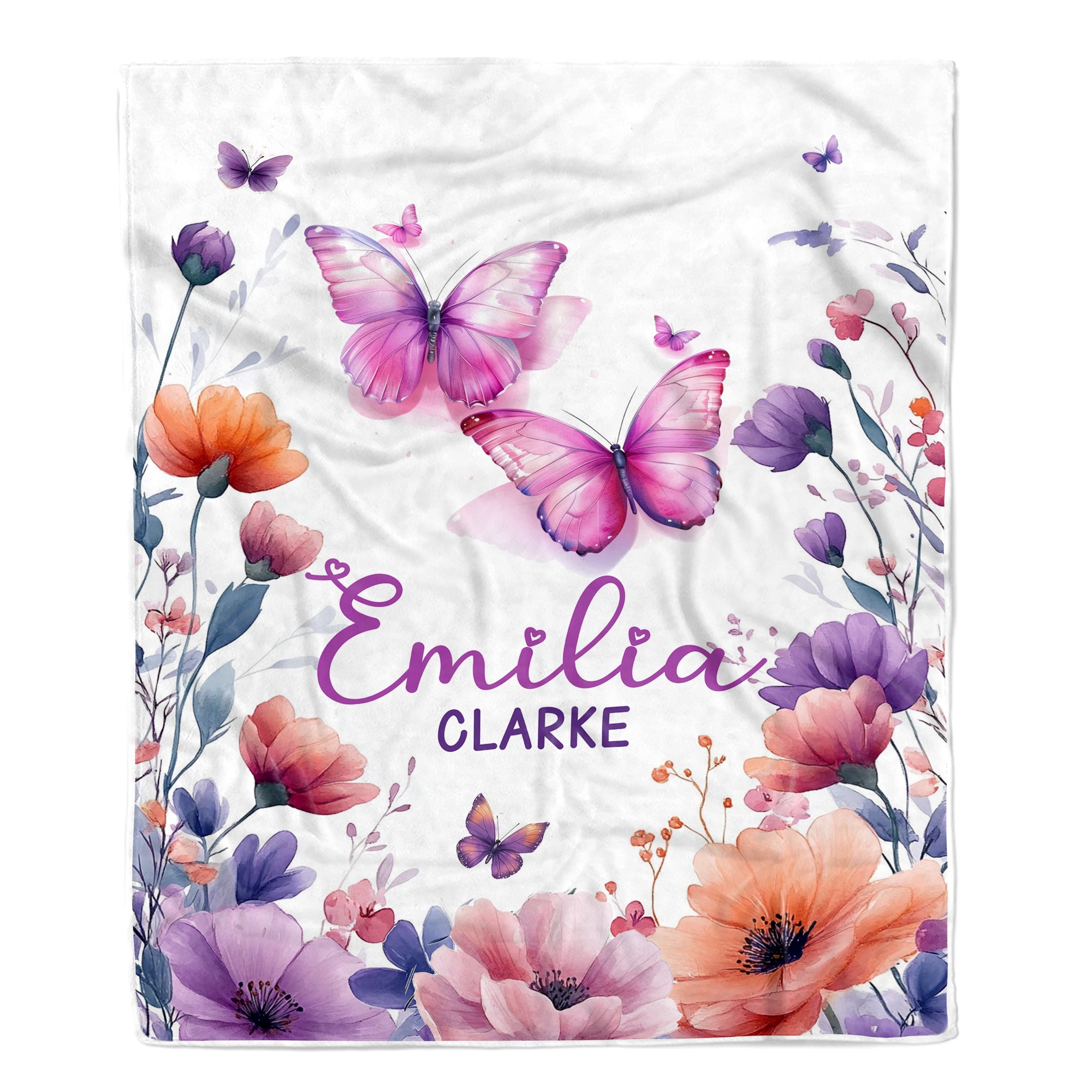 Personalized Floral Baby Blanket For Girls Custom Name Flowers Butterflies Nursery Decor Gift For Babies Shower Toddler Newborn Christmas Fleece Throw Blanket | siriusteestore