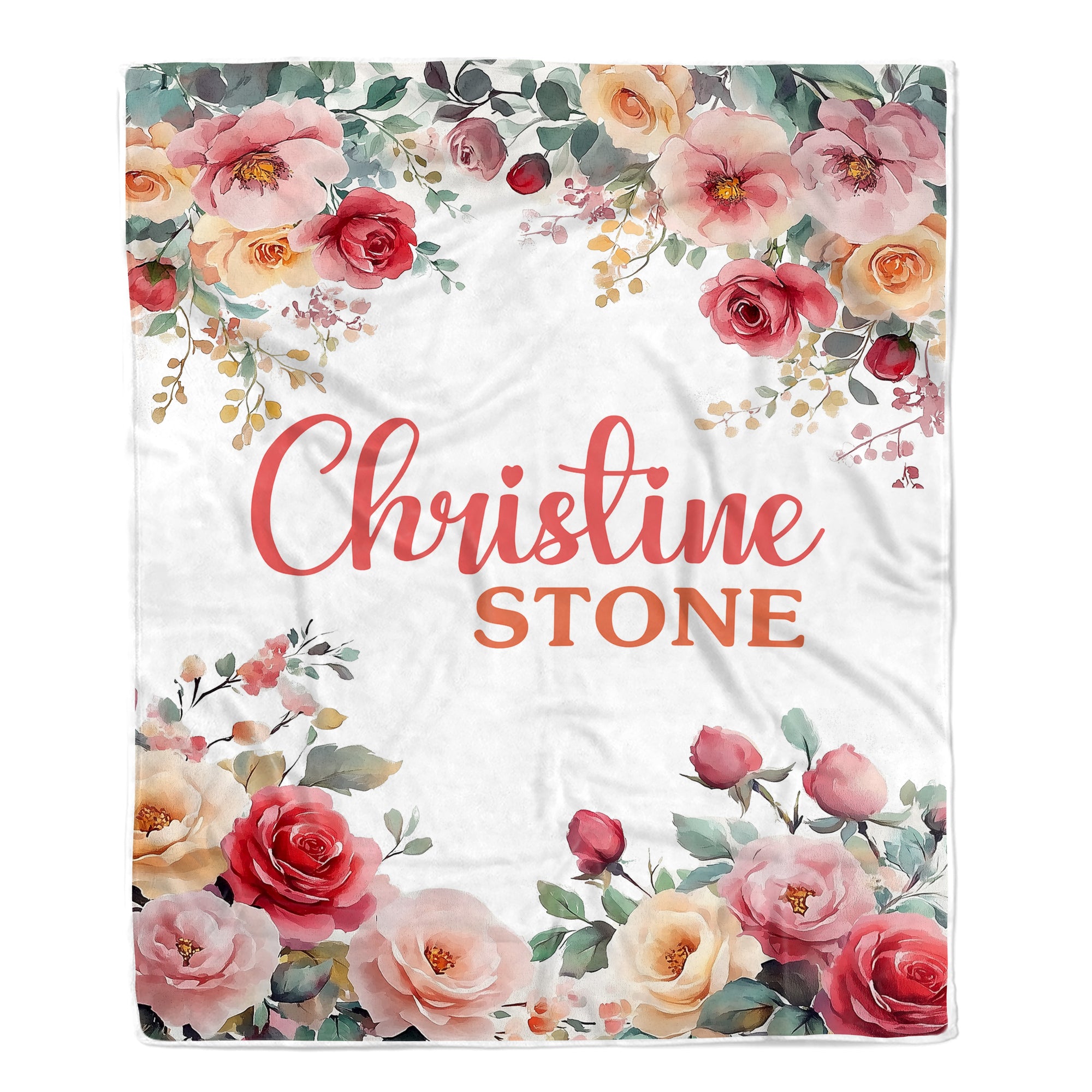 Personalized Floral Baby Blanket For Girls Custom Name Roses Flowers Nursery Bedding Gift Babies Shower Toddler Newborn Birthday Christmas Fleece Throw Blanket | siriusteestore