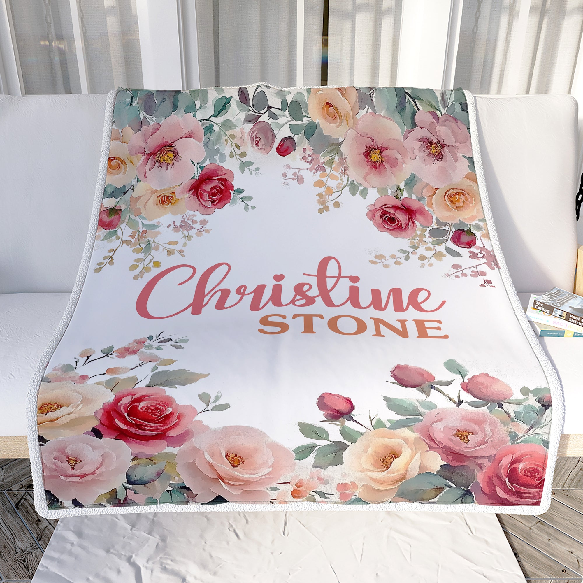 Personalized Floral Baby Blanket For Girls Custom Name Roses Flowers Nursery Bedding Gift Babies Shower Toddler Newborn Birthday Christmas Fleece Throw Blanket | siriusteestore