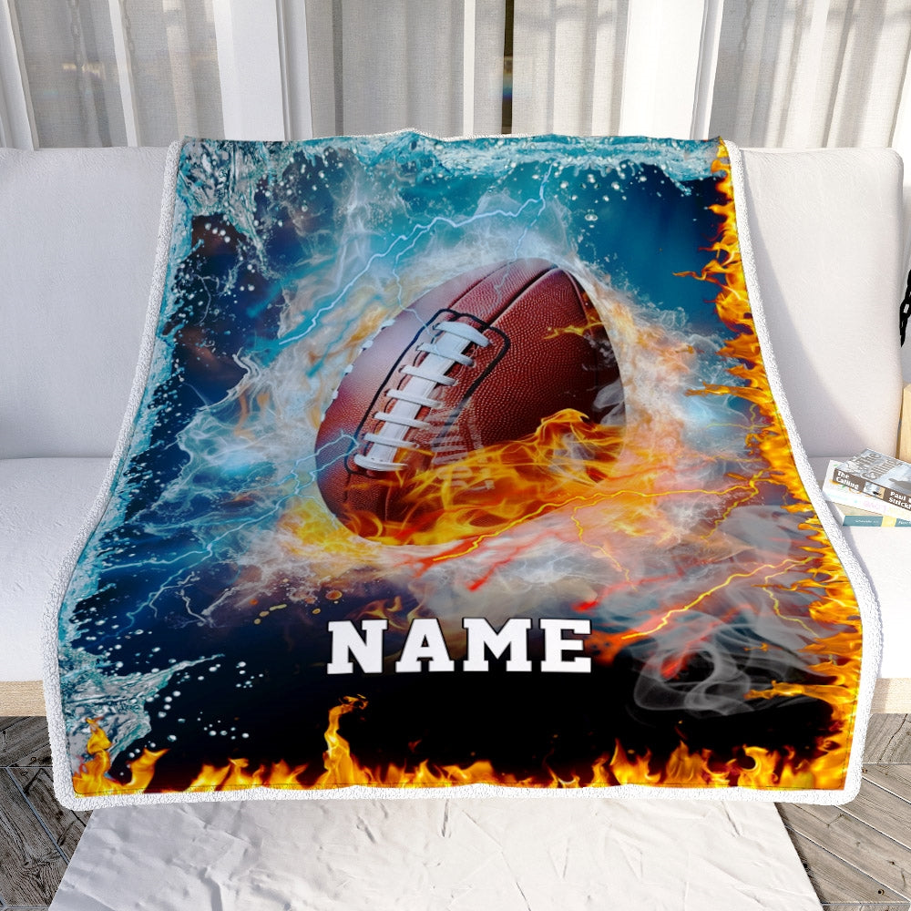 Personalized Football Blanket Fire Water A Nice Night American Flag Printed 3D Sport Lover Kids Men Women Birthday Christmas Customized Fleece Blanket | siriusteestore