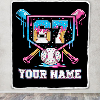 Personalized Funny Drip 67 Baseball Number Custom Name Blanket Bedding Gift For Baseball Fans Teens Adults Kids Son Grandson Birthday Christmas Fleece Blanket | siriusteestore