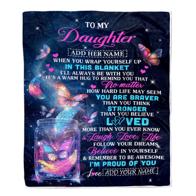 Personalized Gift For My Daughter From Mom Blanket Birthday Present Butterfly I Love You Letter To My Daughter Gifts Graduation Christmas Custom Fleece Blanket | siriusteestore