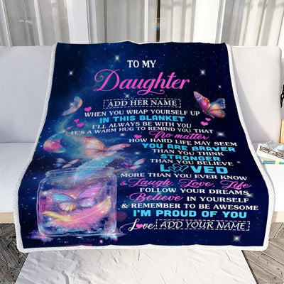 Personalized Gift For My Daughter From Mom Blanket Birthday Present Butterfly I Love You Letter To My Daughter Gifts Graduation Christmas Custom Fleece Blanket | siriusteestore