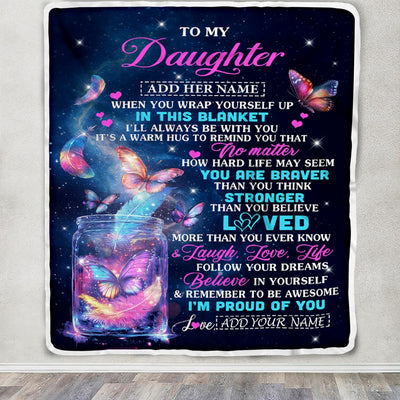 Personalized Gift For My Daughter From Mom Blanket Birthday Present Butterfly I Love You Letter To My Daughter Gifts Graduation Christmas Custom Fleece Blanket | siriusteestore