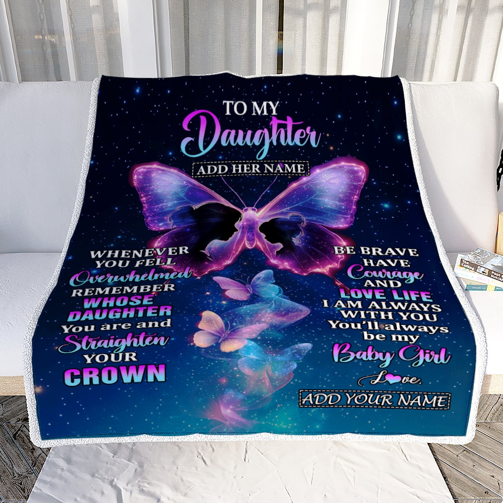 Personalized Gift For My Daughter From Mom Blanket Butterfly Straighten Your Crown Daughter Gifts Birthday Valentines Graduation Christmas Fleece Blanket | siriusteestore