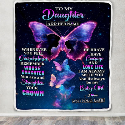 Personalized Gift For My Daughter From Mom Blanket Butterfly Straighten Your Crown Daughter Gifts Birthday Valentines Graduation Christmas Fleece Blanket | siriusteestore