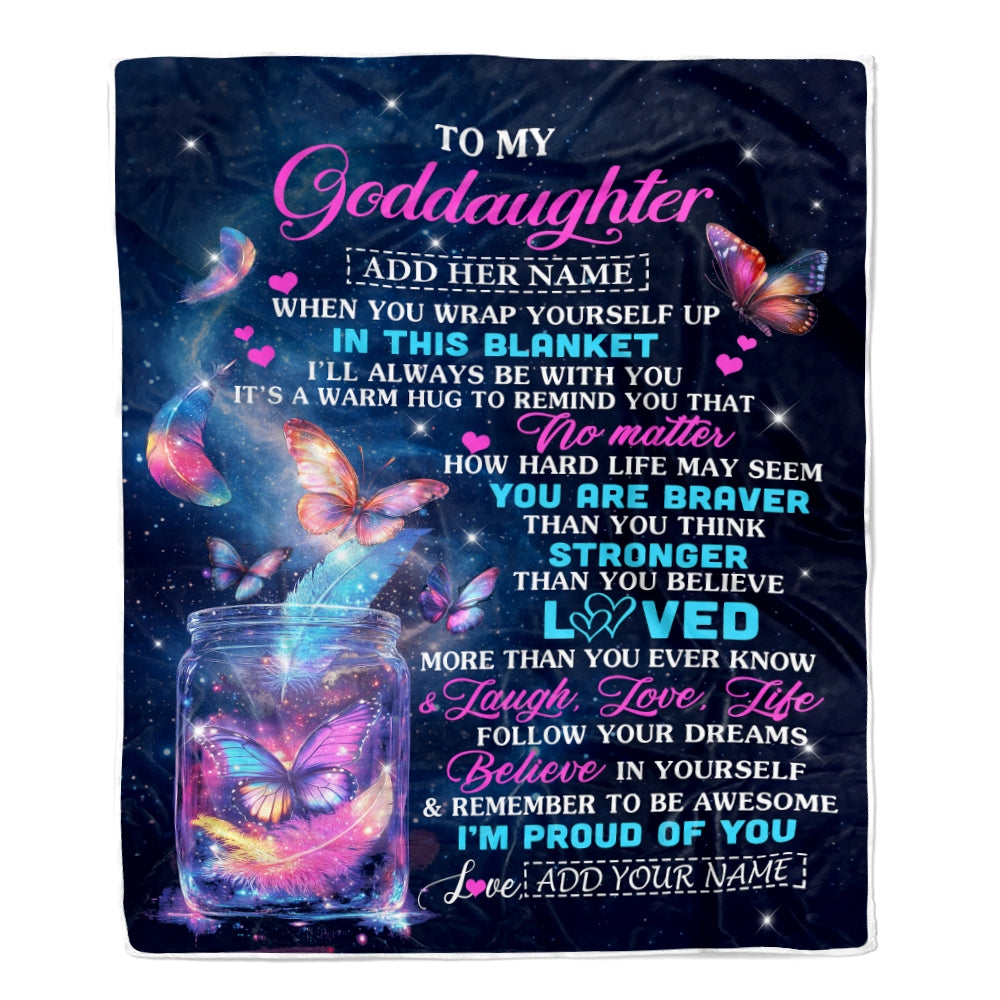 Personalized Gift For My Goddaughter From Godmother Blanket Birthday Present Butterfly I Love You Letter To My Goddaughter Gifts Christmas Fleece Blanket | siriusteestore