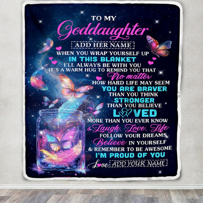 Personalized Gift For My Goddaughter From Godmother Blanket Birthday Present Butterfly I Love You Letter To My Goddaughter Gifts Christmas Fleece Blanket | siriusteestore